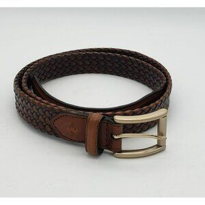 Dockers Genuine Leather Woven Belt, Brown, Brass Buckle, 38/95, Preppy Classic